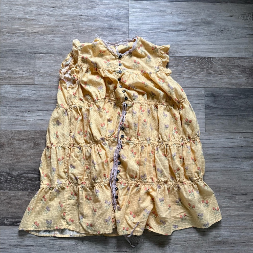 Free People Yellow Floral Tiered Button-Front Dress